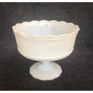 Vintage Milk Glass Footed BOWL / COMPOTE / PLANTER Scalloped Rim - Milk Glass